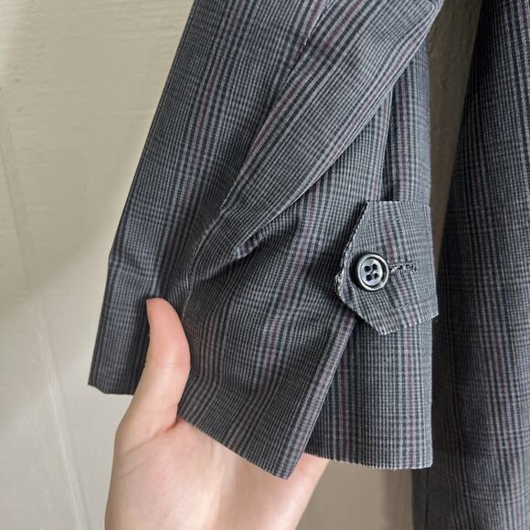 London Fog Trench Coat Men 38 Gray Clipper Mill Plaid Alpaca Fur Lined Placket - Picture 8 of 14